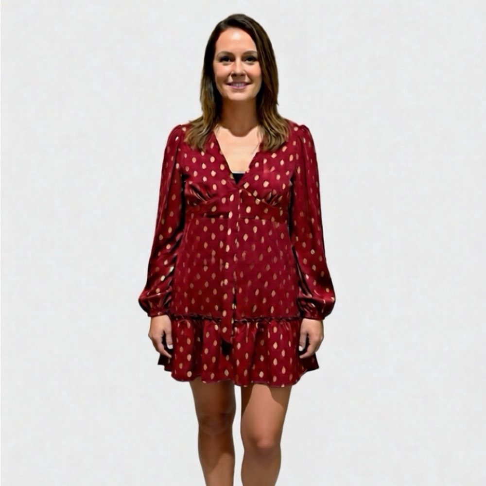 SHEIN Red and Gold Polka Dot Long Sleeve Dress